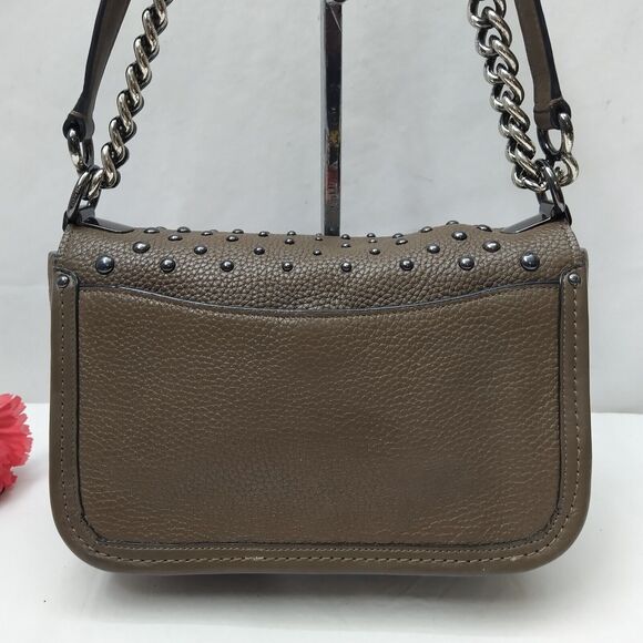 Coach Swagger Shoulder Bag In Brown Pebble Leather With Ombre Rivets Chain Strap - Picture 3 of 16